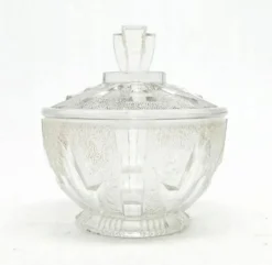 Sucrier Art Déco, verre pressé, Allemagne, années 1950
