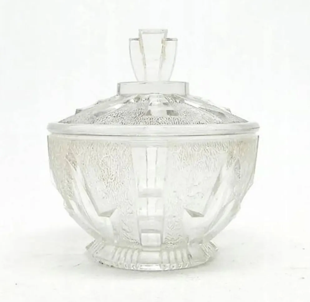 Sucrier Art Déco, verre pressé, Allemagne, années 1950