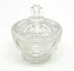 Sucrier Art Déco, verre pressé, Allemagne, années 1950