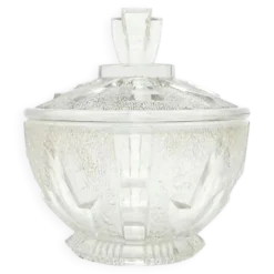 Sucrier Art Déco, verre pressé, Allemagne, années 1950