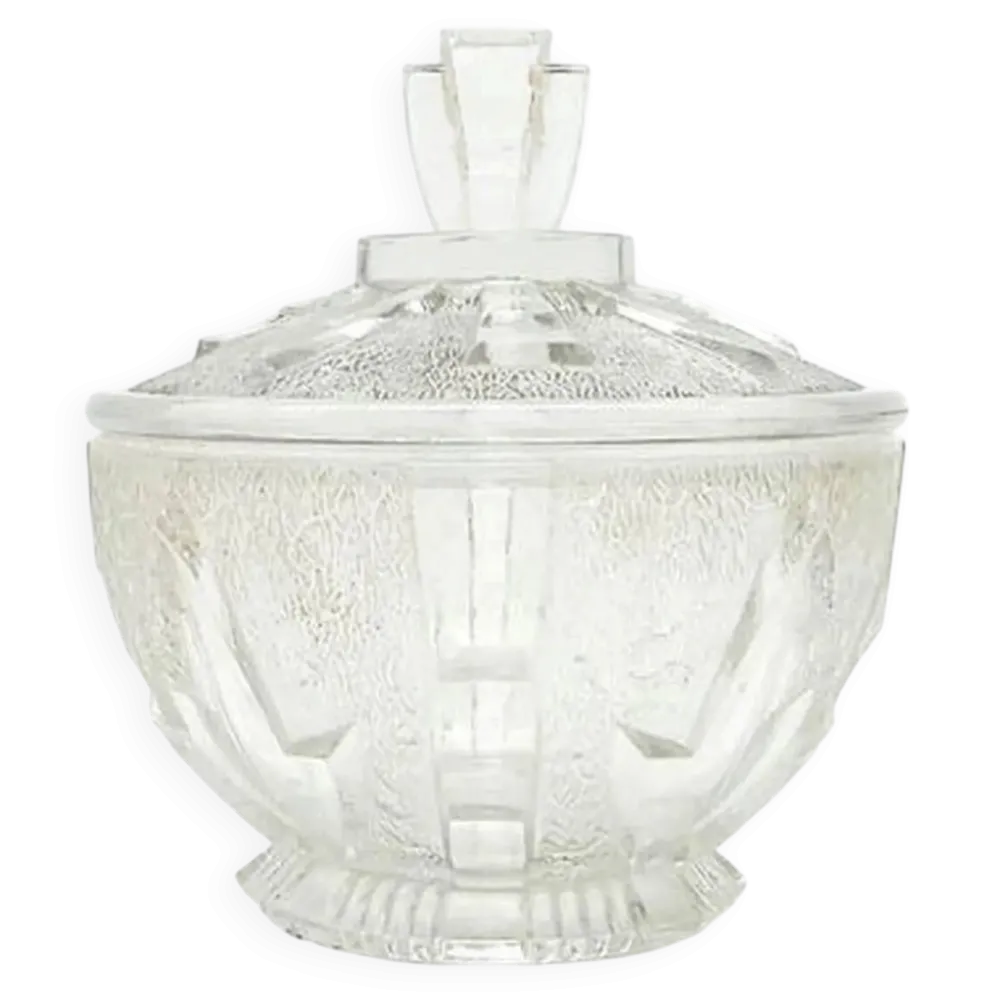 Sucrier Art Déco, verre pressé, Allemagne, années 1950