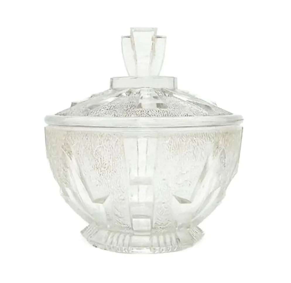 Sucrier Art Déco, verre pressé, Allemagne, années 1950