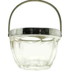 Sucrier Art Déco, verre pressé, laiton chromé, Huta Hortensja, Pologne, années 1950