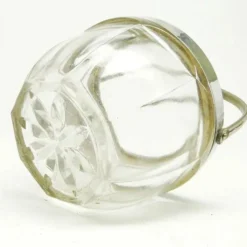 Sucrier Art Déco, verre pressé, laiton chromé, Huta Hortensja, Pologne, années 1950