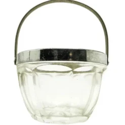 Sucrier Art Déco, verre pressé, laiton chromé, Huta Hortensja, Pologne, années 1950