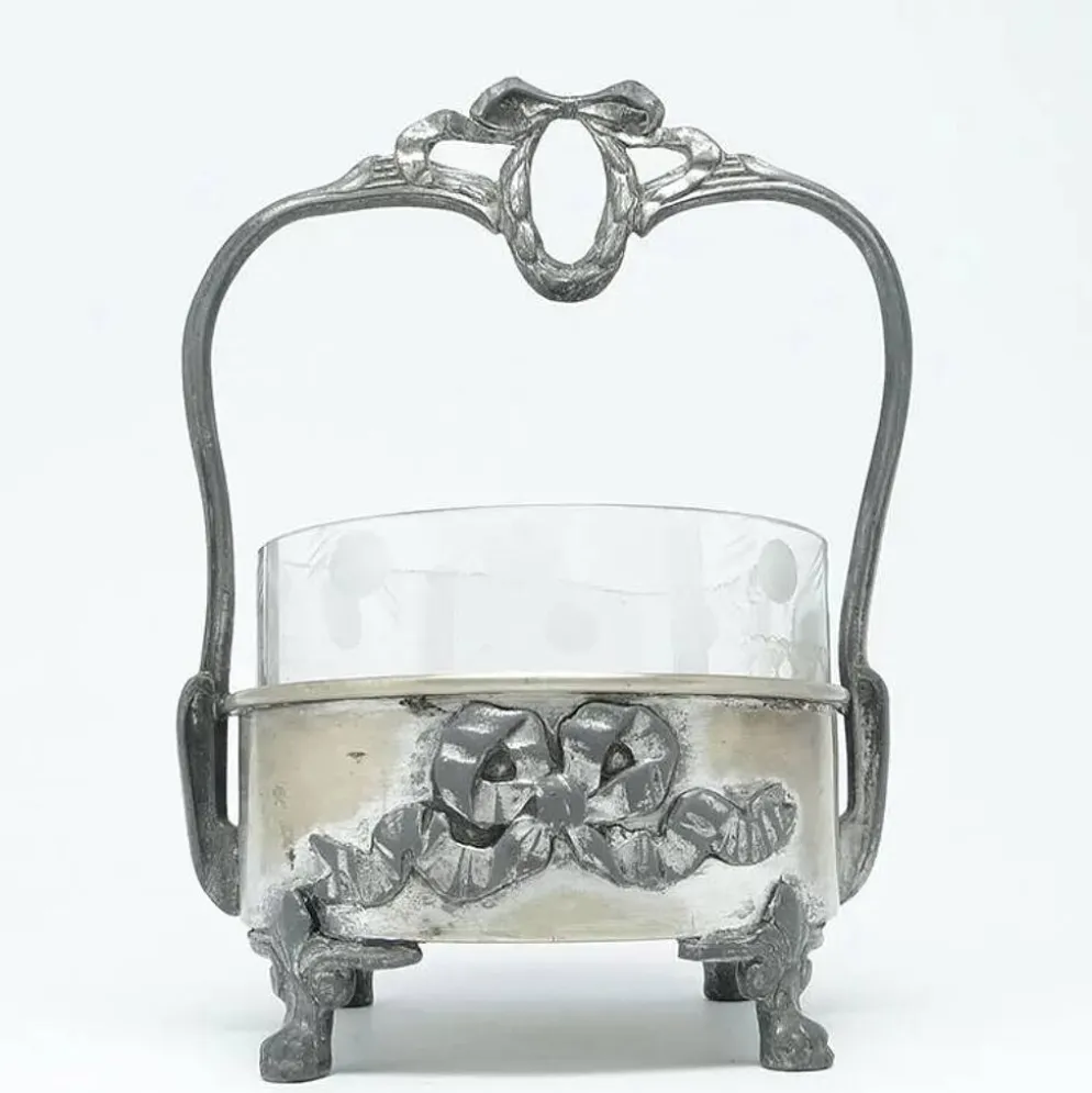 Sucrier Art Nouveau, en laiton argenté, Pologne, années 1920