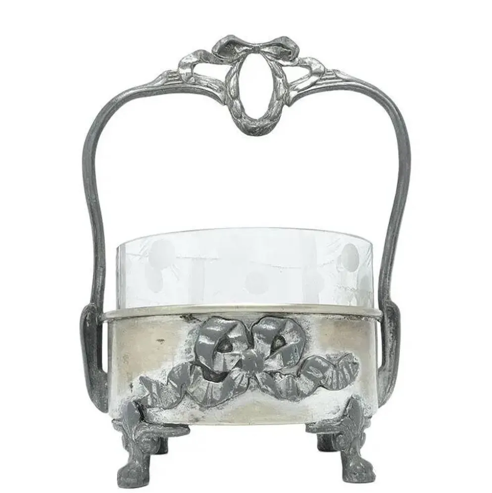 Sucrier Art Nouveau, en laiton argenté, Pologne, années 1920