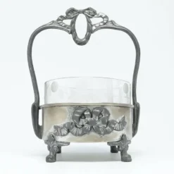 Sucrier Art Nouveau, en laiton argenté, Pologne, années 1920