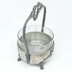 Sucrier Art Nouveau, en laiton argenté, Pologne, années 1920