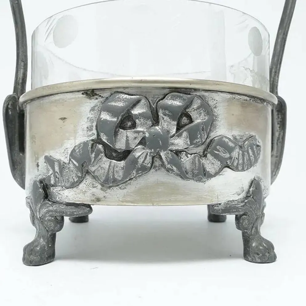Sucrier Art Nouveau, en laiton argenté, Pologne, années 1920