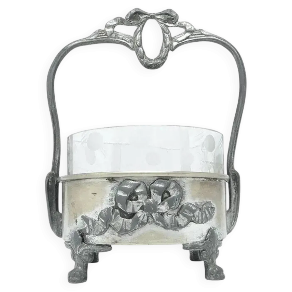 Sucrier Art Nouveau, en laiton argenté, Pologne, années 1920