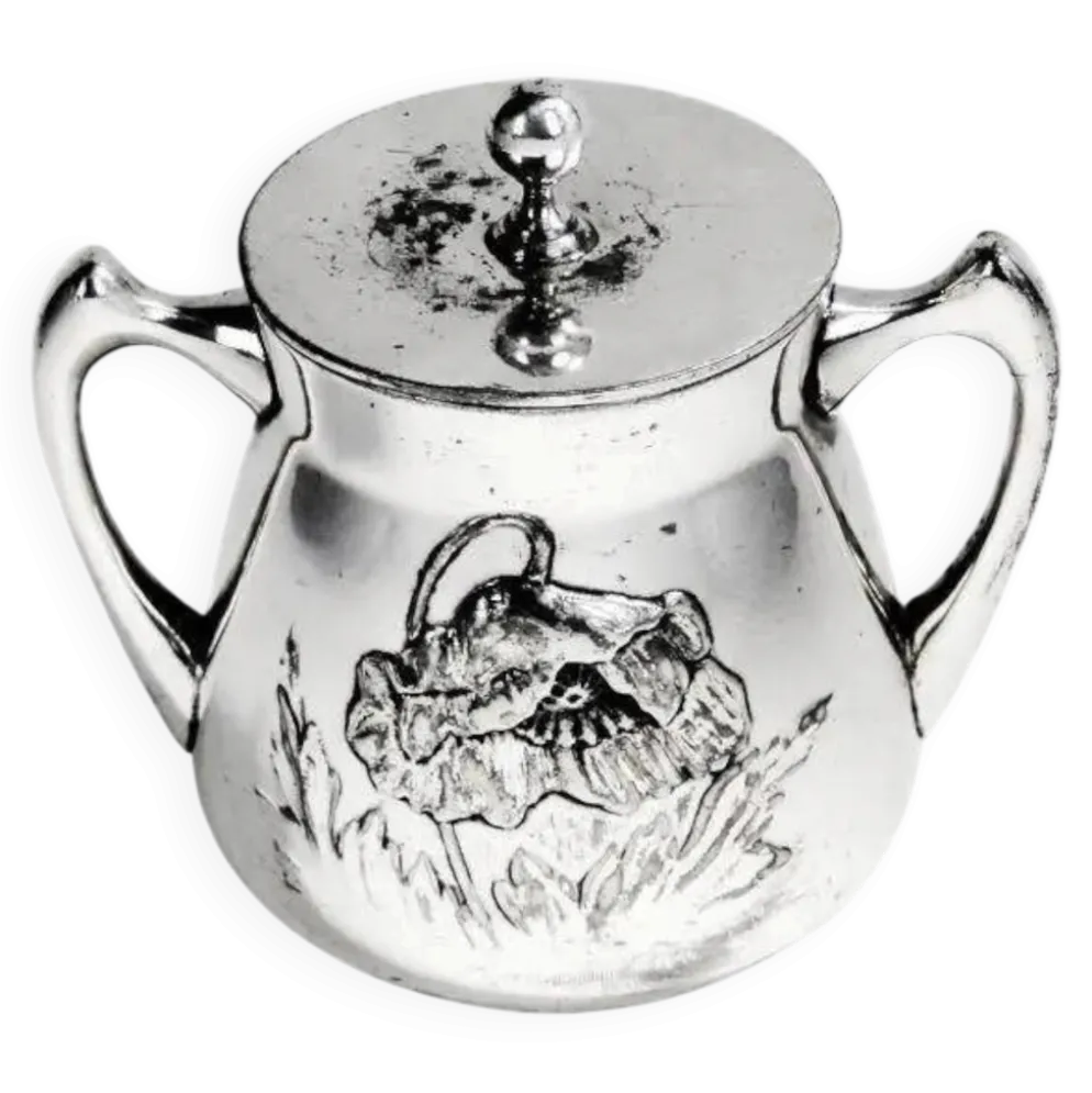 Sucrier Art Nouveau, en laiton argenté, Pologne, années 1920