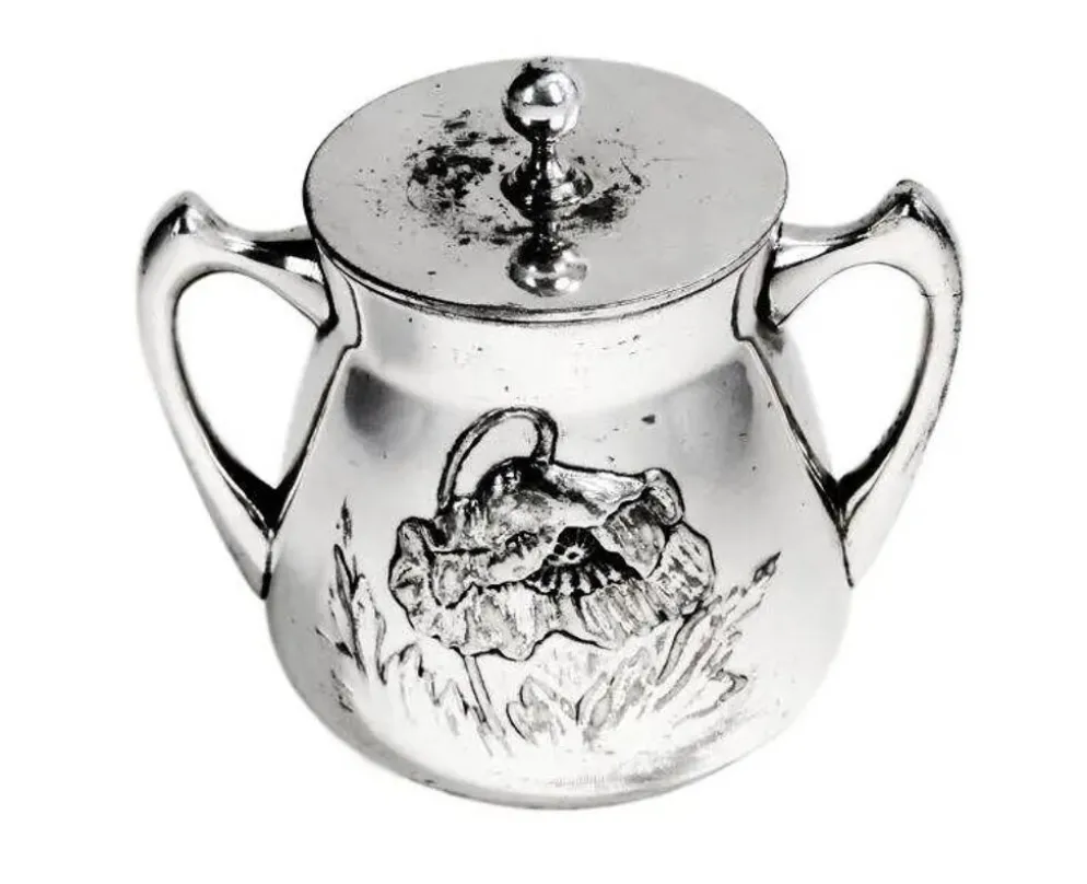 Sucrier Art Nouveau, en laiton argenté, Pologne, années 1920
