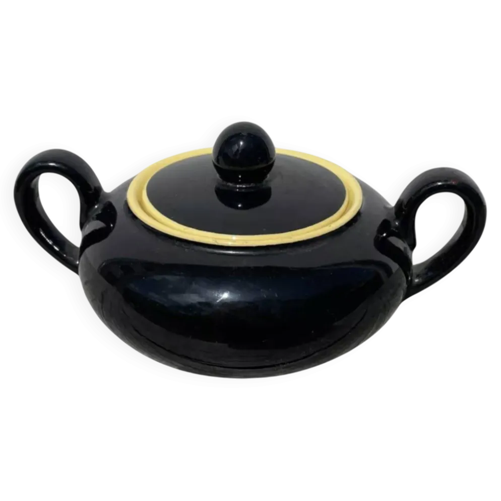Sucrier bonbonnière céramique noir et jaune villeroy et boch Biarritz
