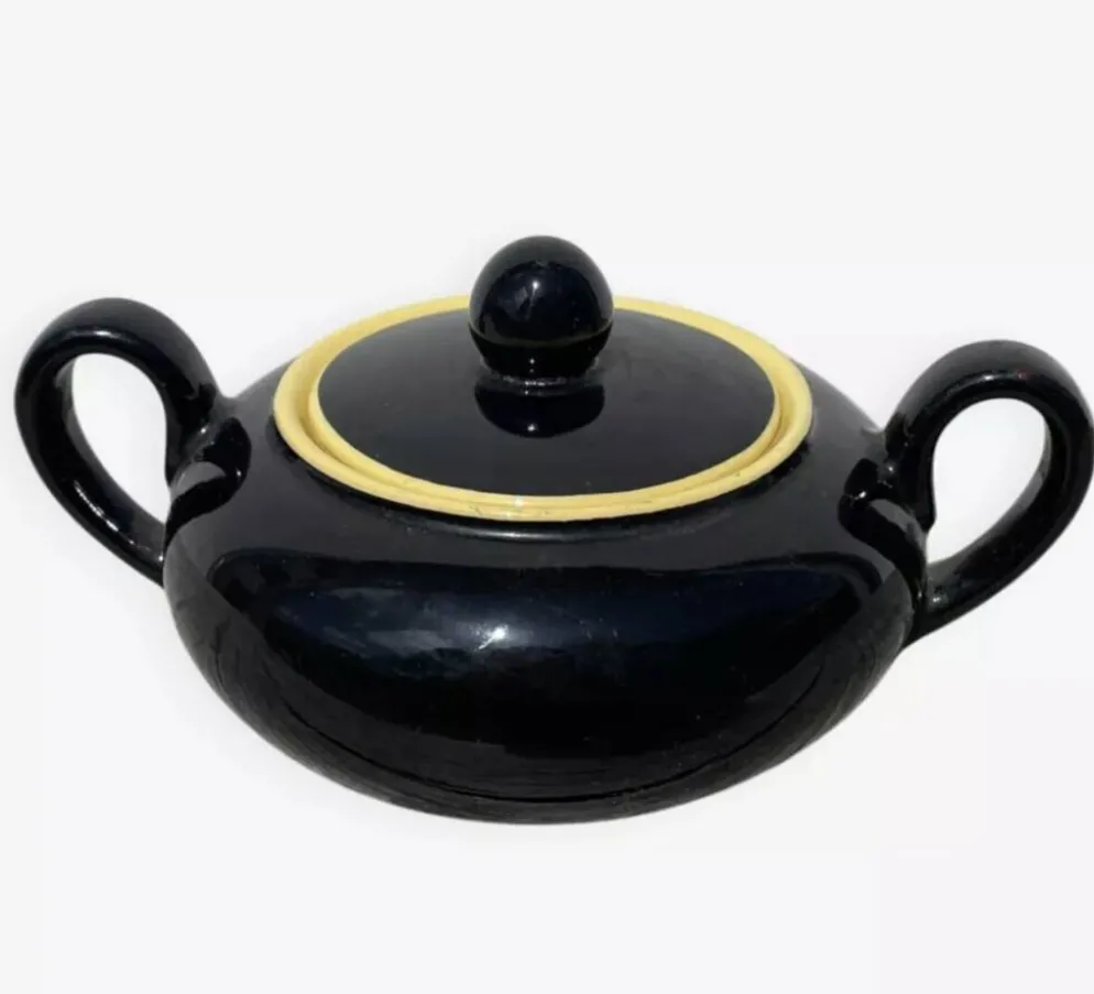 Sucrier bonbonnière céramique noir et jaune villeroy et boch Biarritz