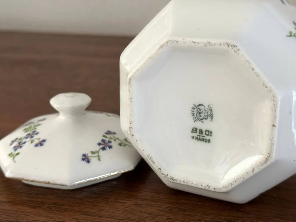 Sucrier / bonbonnière en porcelaine de Limoges Bernardaud décor barbeau