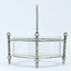 Sucrier Éclectisme, verre, laiton argenté, Bracia Henneberg, Pologne, années 1920.