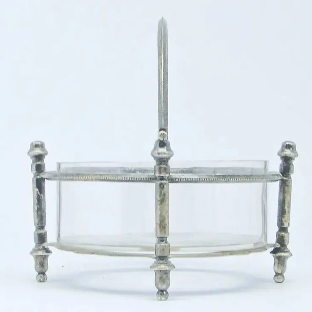Sucrier Éclectisme, verre, laiton argenté, Bracia Henneberg, Pologne, années 1920.