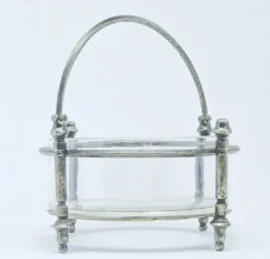 Sucrier Éclectisme, verre, laiton argenté, Bracia Henneberg, Pologne, années 1920.