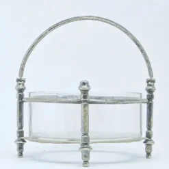 Sucrier Éclectisme, verre, laiton argenté, Bracia Henneberg, Pologne, années 1920.