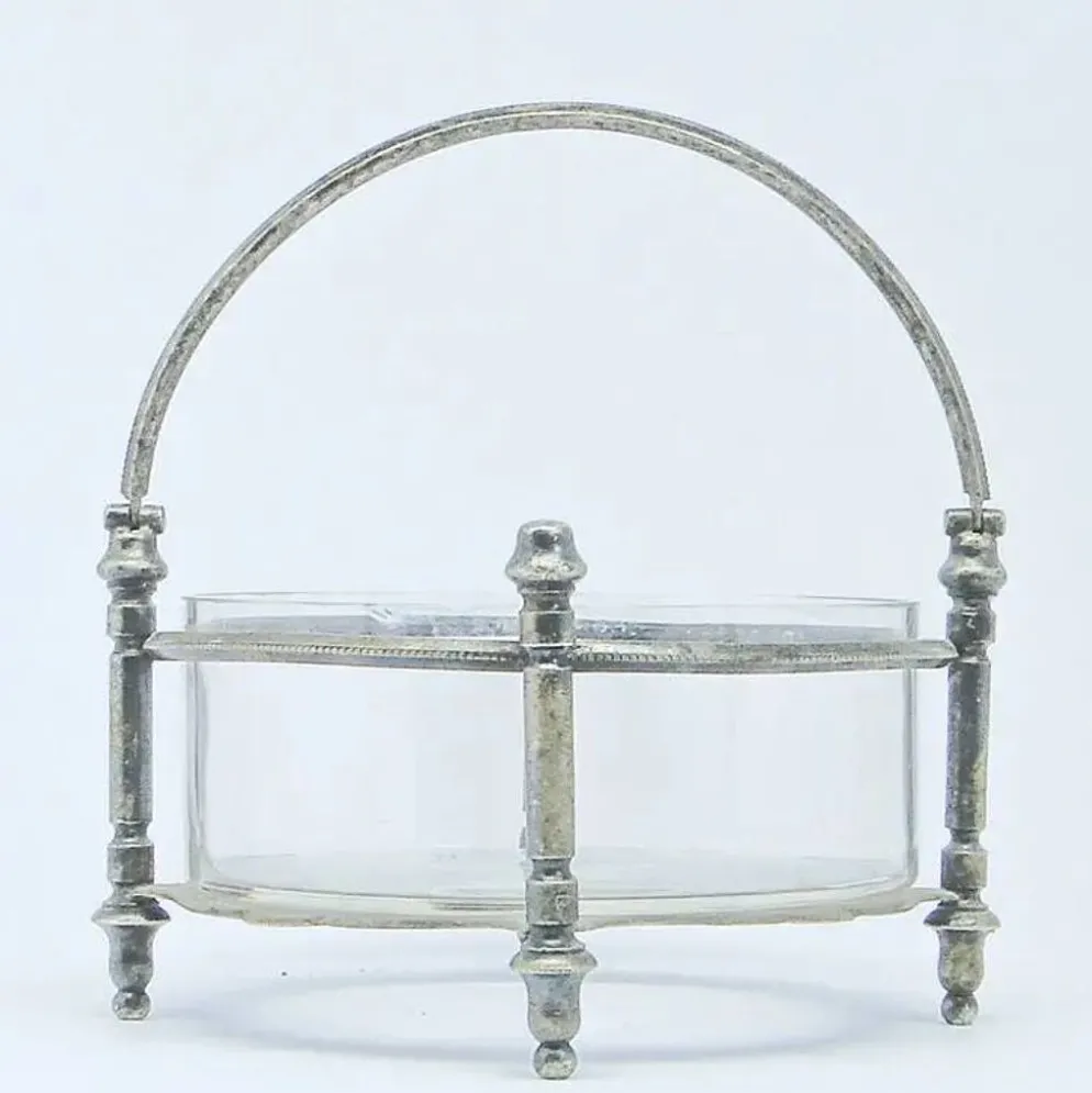 Sucrier Éclectisme, verre, laiton argenté, Bracia Henneberg, Pologne, années 1920.