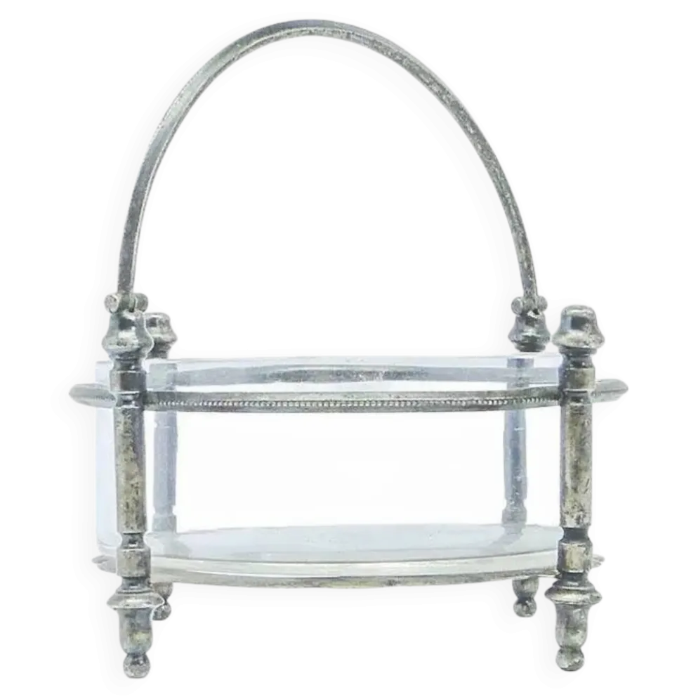Sucrier Éclectisme, verre, laiton argenté, Bracia Henneberg, Pologne, années 1920.