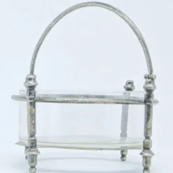 Sucrier Éclectisme, verre, laiton argenté, Bracia Henneberg, Pologne, années 1920.