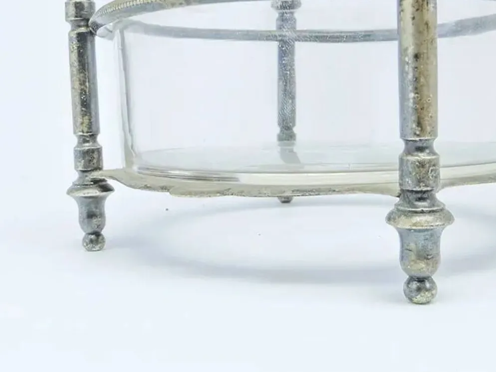 Sucrier Éclectisme, verre, laiton argenté, Bracia Henneberg, Pologne, années 1920.