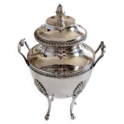 Sucrier couvert en métal argenté de style Empire néoclassique vers 1900