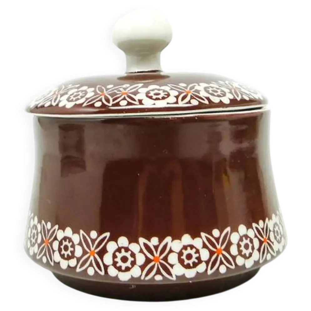 Sucrier, céramique bordeaux, Wałbrzych, Pologne, années 1960
