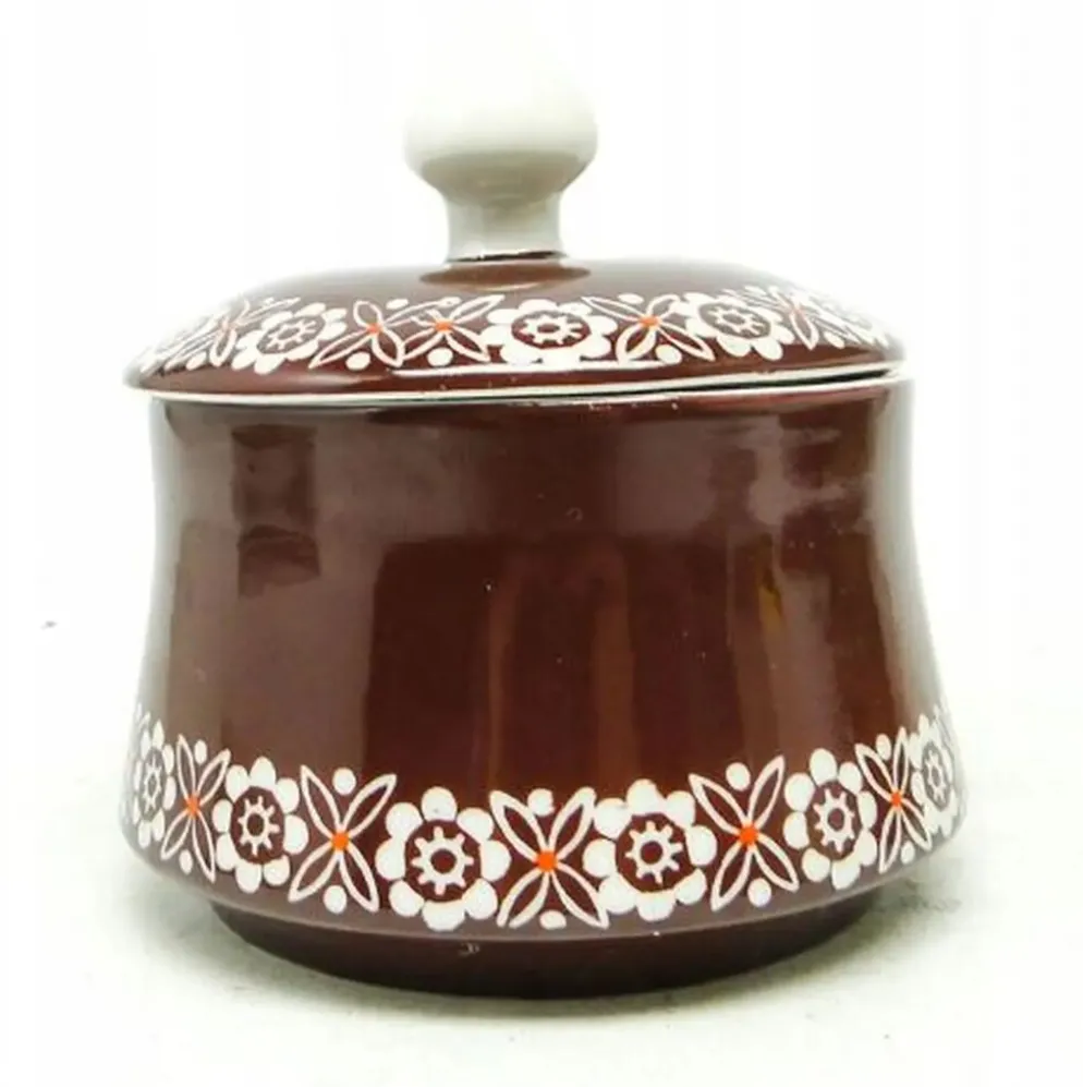 Sucrier, céramique bordeaux, Wałbrzych, Pologne, années 1960