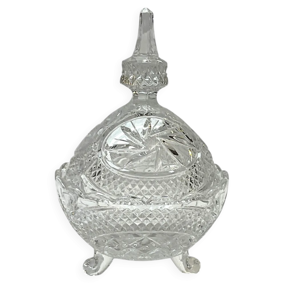 sucrier en cristal taillé avec couvercle Motif Pinwheel bonbonnière cristal