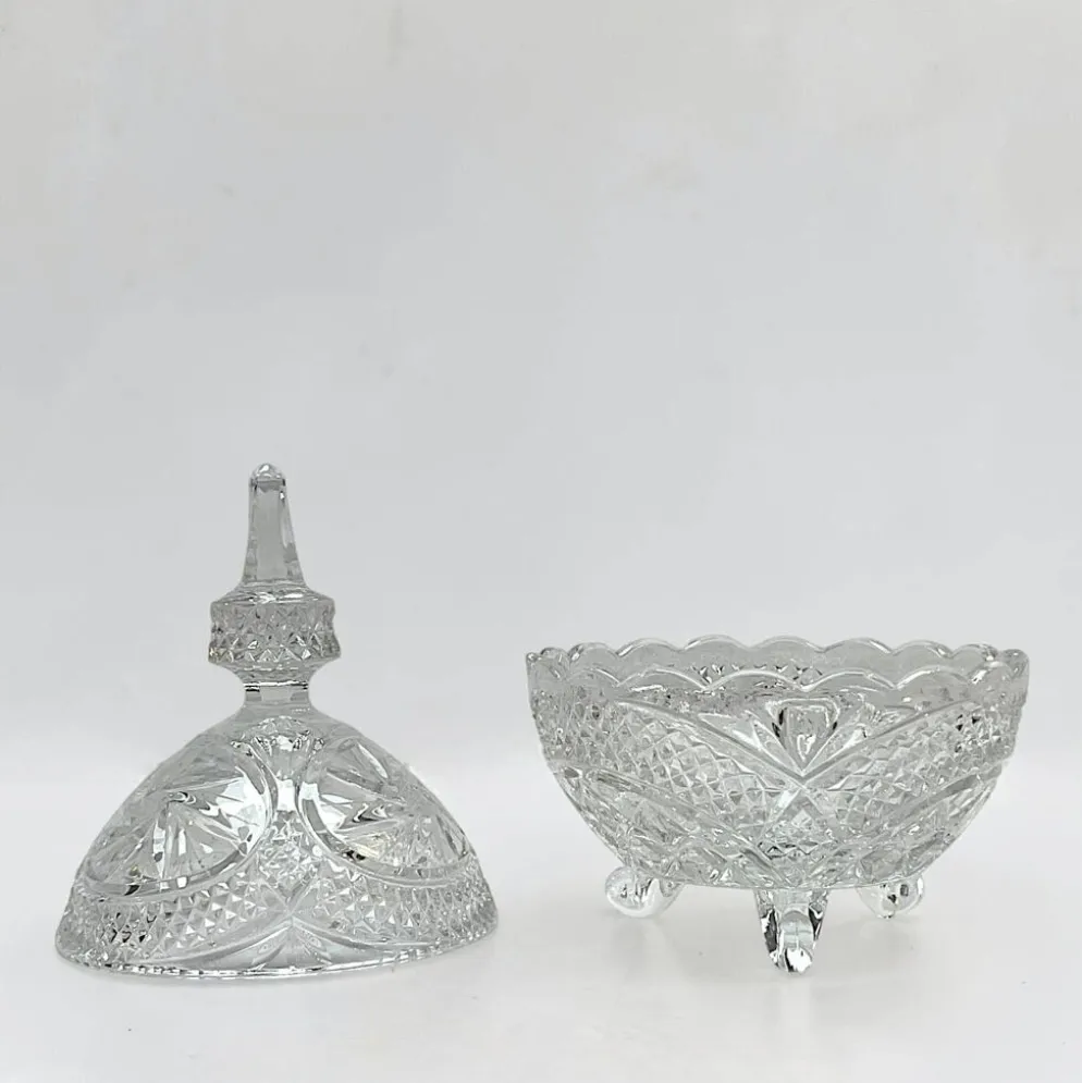 sucrier en cristal taillé avec couvercle Motif Pinwheel bonbonnière cristal
