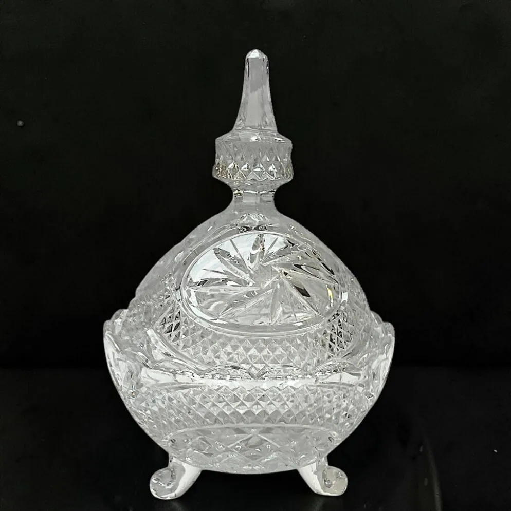 sucrier en cristal taillé avec couvercle Motif Pinwheel bonbonnière cristal
