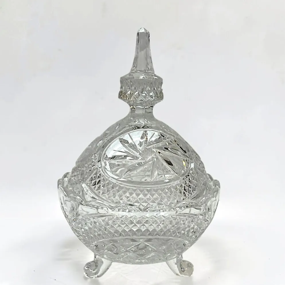 sucrier en cristal taillé avec couvercle Motif Pinwheel bonbonnière cristal