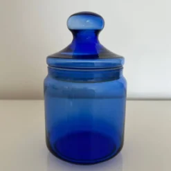 Sucrier en verre bleu