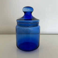 Sucrier en verre bleu