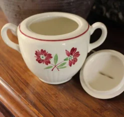 Sucrier faïence Jacques Lunéville fleurs rouges Art Deco