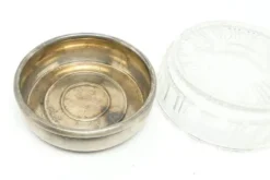 Sucrier moderne du milieu du siècle, en verre, en laiton argenté, Pologne, années 1960.