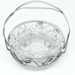 Sucrier, postmodernisme, laiton argenté, verre, HEFRA, Pologne, années 1970