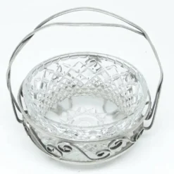 Sucrier, postmodernisme, laiton argenté, verre, HEFRA, Pologne, années 1970
