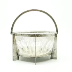 Sucrier postmoderniste, en verre, en laiton argenté, Pologne, années 1970