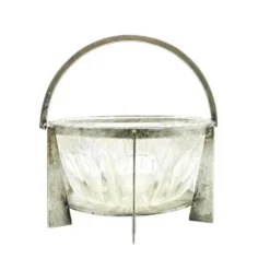 Sucrier postmoderniste, en verre, en laiton argenté, Pologne, années 1970