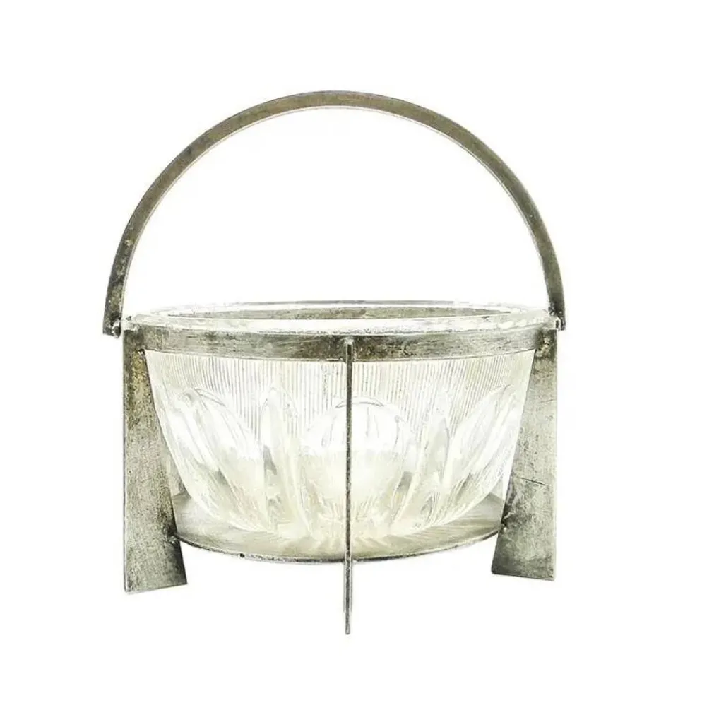Sucrier postmoderniste, en verre, en laiton argenté, Pologne, années 1970