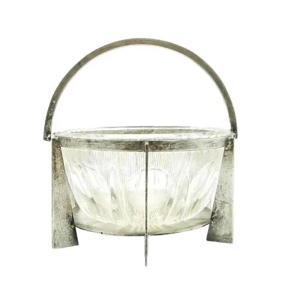 Sucrier postmoderniste, en verre, en laiton argenté, Pologne, années 1970