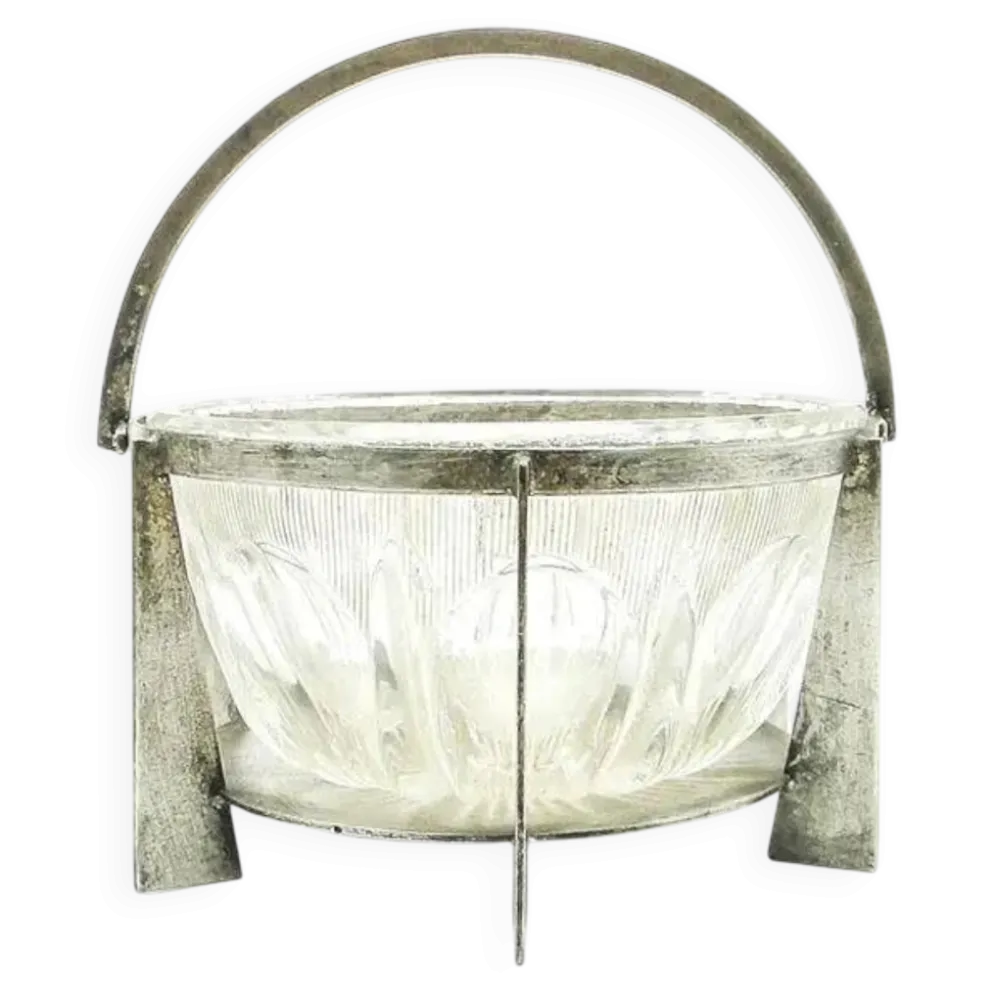 Sucrier postmoderniste, en verre, en laiton argenté, Pologne, années 1970