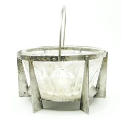 Sucrier postmoderniste, en verre, en laiton argenté, Pologne, années 1970