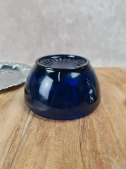 Sucrier vintage cobalt & métal chromé – forme poire