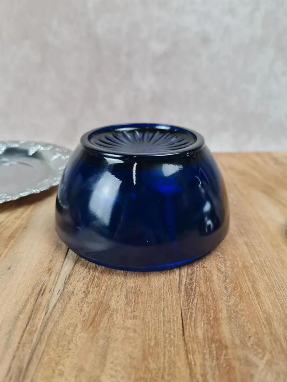 Sucrier vintage cobalt & métal chromé – forme poire