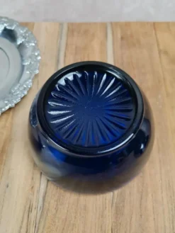 Sucrier vintage cobalt & métal chromé – forme poire